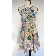 Express Floral Halter Dress - Watercolor Print, A-Line Fit & Flare, Size 8