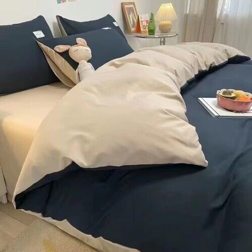 Juego de funda nórdica azul liso sábana plana con funda de almohada doble tamaño completo niños niñas - Imagen 30 de 40