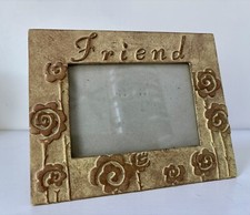 6 3/4  X 5 1/2  Embossed Flowers Whitewashed Gold / Brass Friend Frame
