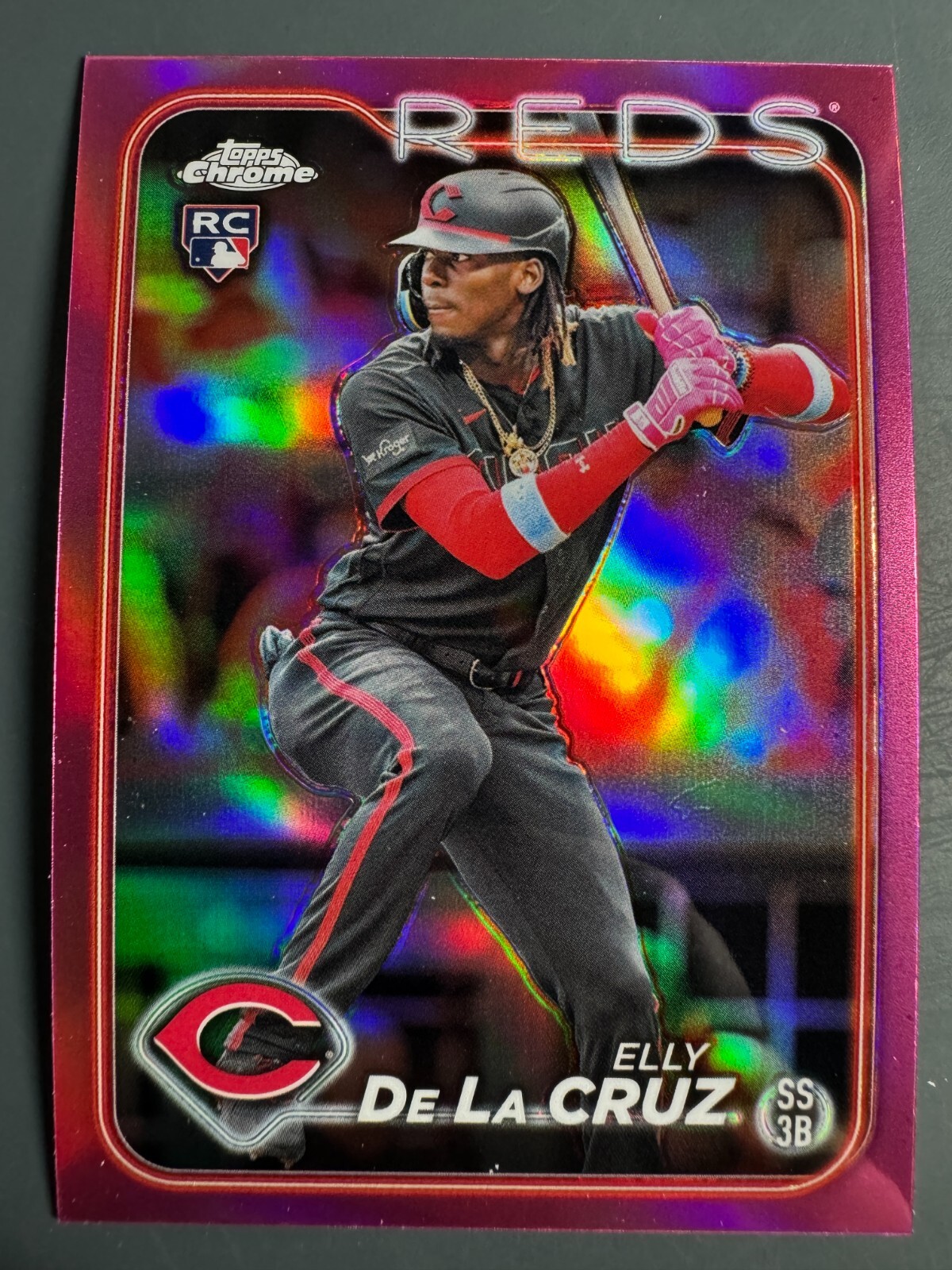 2024 Topps Chrome Baseball Elly De La Cruz #44 Pink Refractor RC Reds