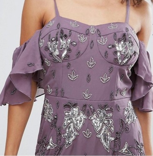 MAYA PETITE PURPLE ALL OVER EMBELLISHED CORSET TOP COLD SHOULDER MAXI DRESS 4 - Picture 3 of 8