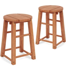 2PCS 18-Inch Outdoor Wood Bar Stools Set