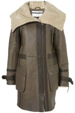 Topshop Flying Aviator Pilot Sheepskin Shearling Oversized Funnel Coat Uk12 14
