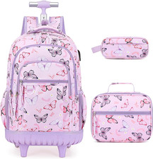 Rolling Backpack for Girls, Cute Girls Backpack with Wheels, Kids Wheeled Backpa
