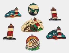 7 VTG Stained Glass Style Suncatchers Ornaments Lighthouse Sailing Sailor Sea