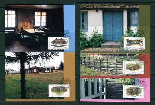 1995 Sweden Traditional Buildings Series 1 Rural Houses Set of FDC Maximum Cards