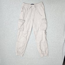 Aeropostale Women Pants S Beige Cargo Jogger Baggy Loose High Rise Zipper
