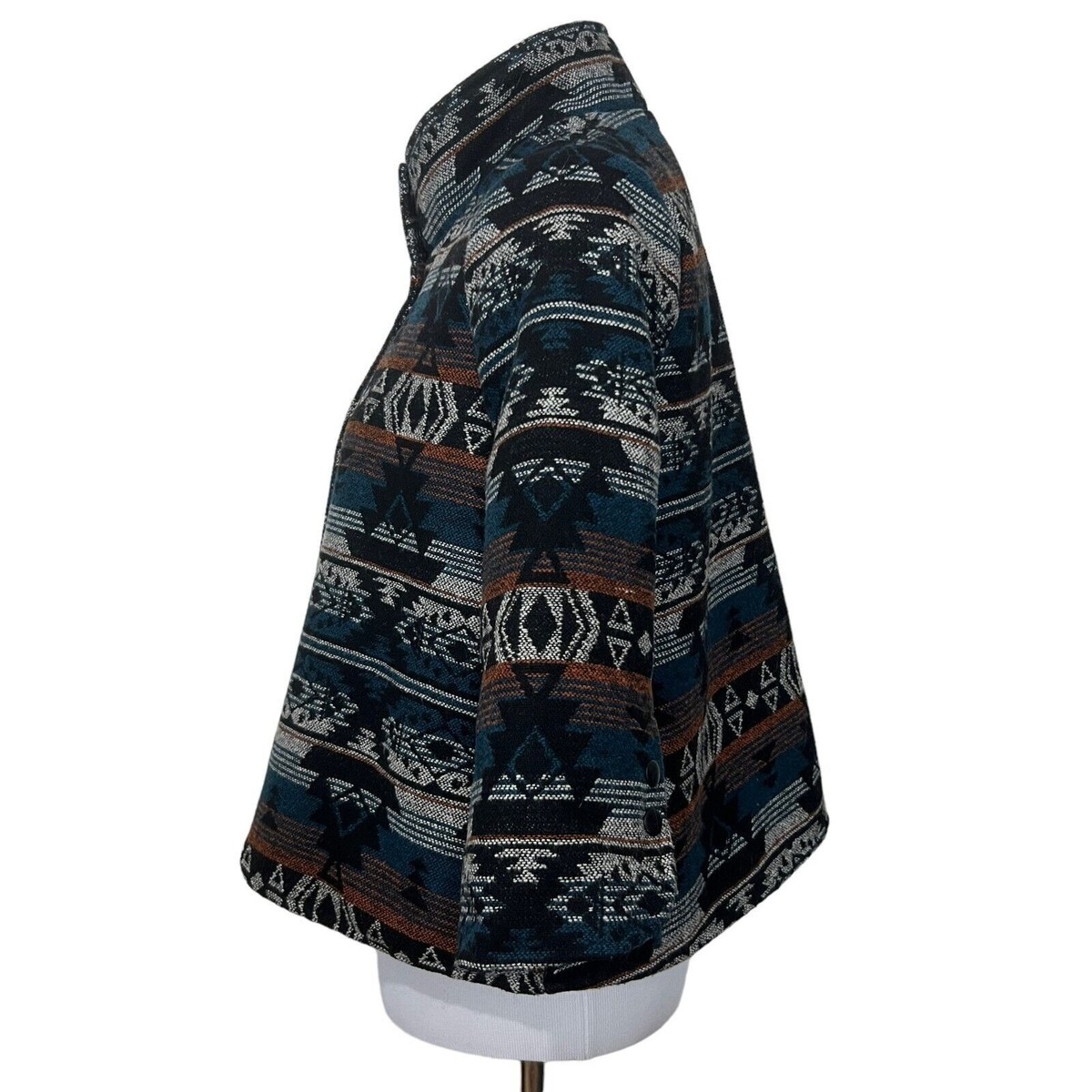 Billabong Womens Aztec Print Snap Up Small Jacket Southwest High Neck Wool Coat View 4