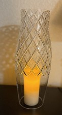 Diamond Pattern Glass Candle Lantern Shade 10  Tall Clear Hurricane Cover