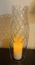 Diamond Pattern Glass Candle Lantern Shade 10” Tall Clear Hurricane Cover