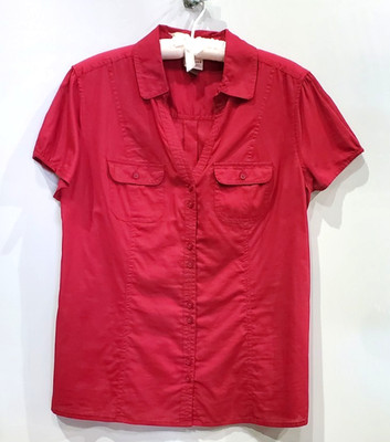 LADIES SONOMA LIFE STYLE BUTTON DOWN TOP IN GARNET RED   SIZE LARGE