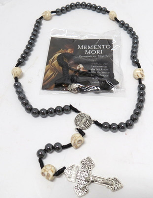 Memento Mori Hematite Rosary w/Pardon Crucifix & 1 Decade Corded Bracelet Rosary