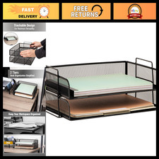 Stackable Paper Tray Set - Metal Mesh Desktop Organizer for Office File Storage,