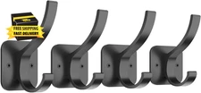 Black Coat Hooks Wall Mount, Wall Hooks for Hanging, Towel Hooks Heavy Duty Back