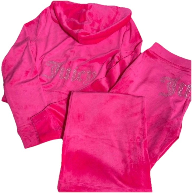NWT Y2K JUICY COUTURE OG Bling Velour Tracksuit Hoodie Pants Vixen Pink LARGE