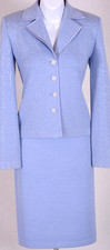ST.JOHN Women's Blue Metallic Silver Studs Print Throughout Jacket  Skirt Sz 4