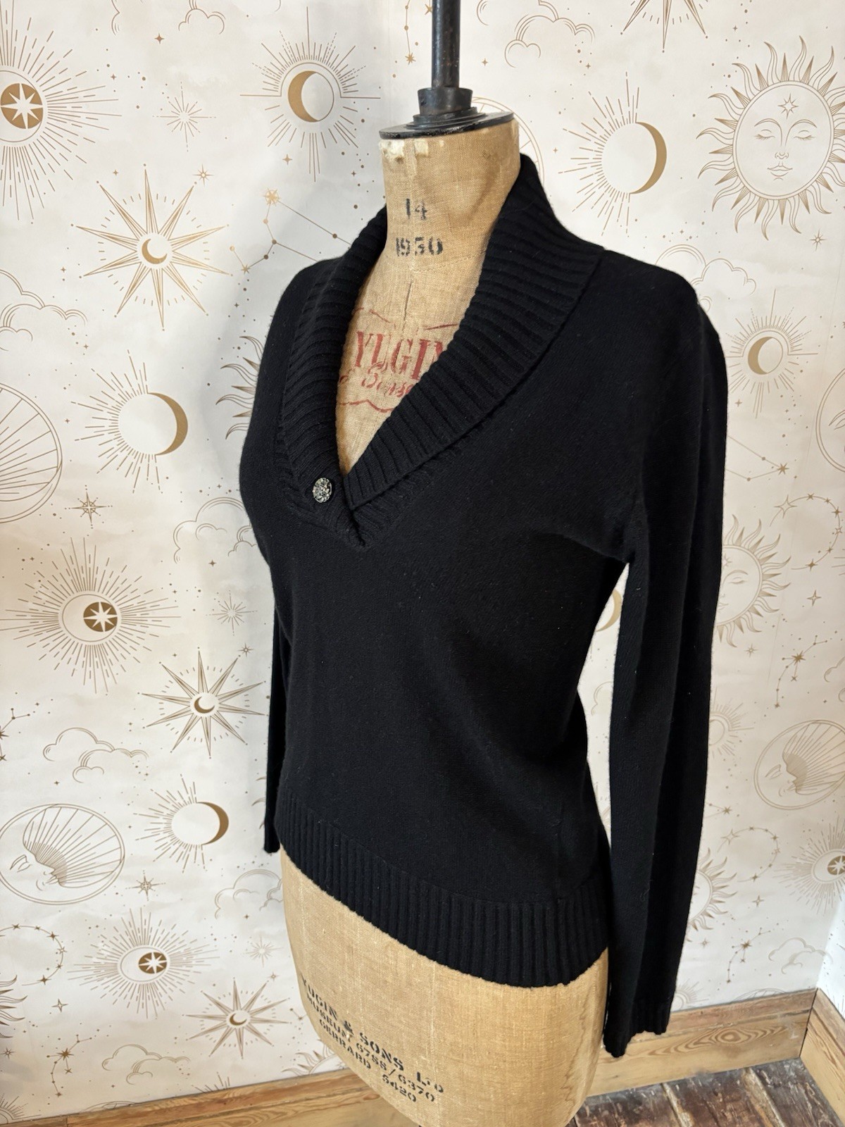 Florence & Fred 100percent Cashmere Jumper UK 10 Black V Neck Long Sleeve Button Knit image 4