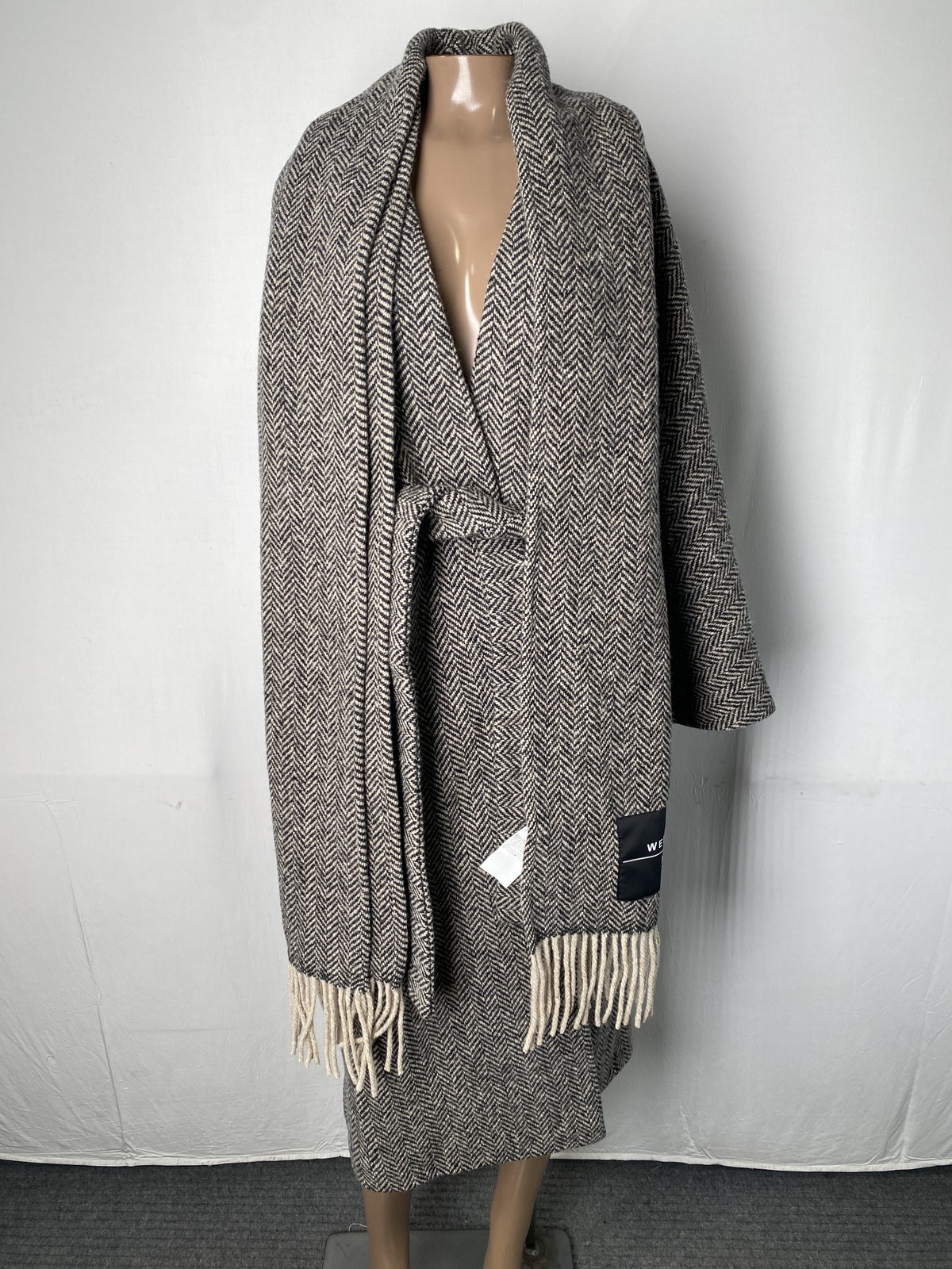 Weekend MaxMara Womens Coat Black Size 4 Wool Tweed Wrap Long Robe Overcoat