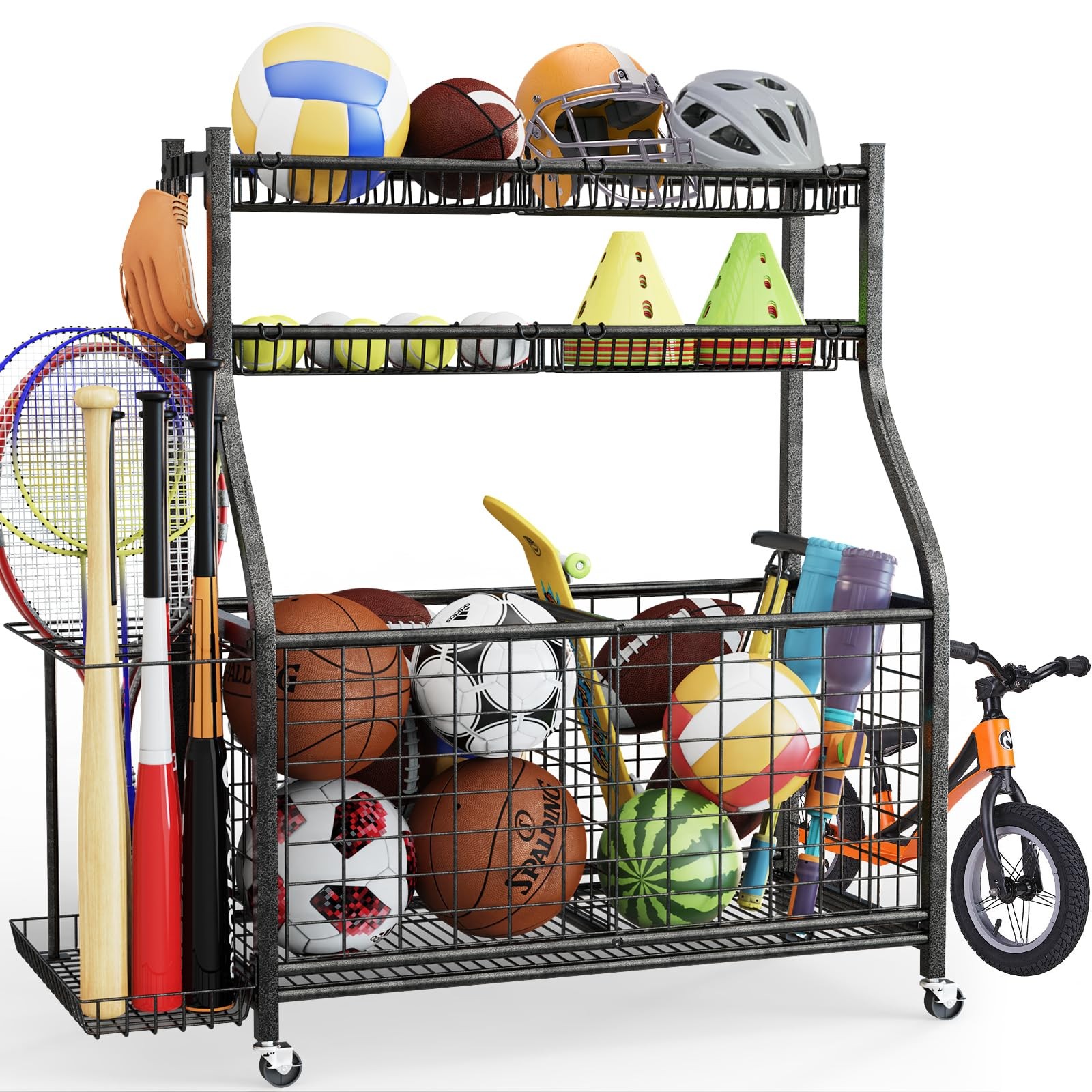 Organizer With 4 Baskets & 6 Hooks - Heavy Duty Frees...