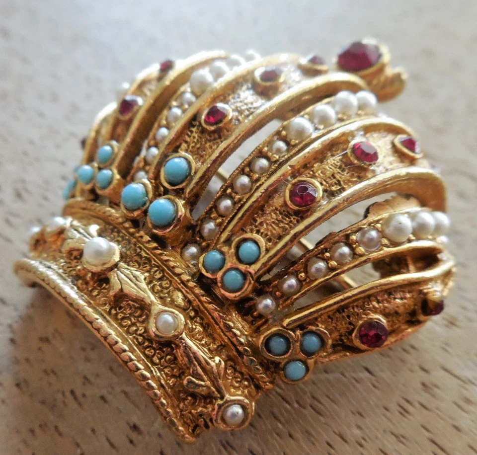 Vintage Signed ART Arthur Pepper Rhinestone Imperial Crown Brooch Pin - Image 3 of 4