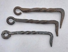 Antique Twisted Iron Gate Latch Hooks Barn Old Hand Forged Hardware Lot Of 3