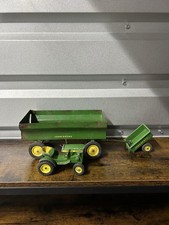 Vintage John Deere Toy Tractor w/ Wagon  Trailer Set Die Cast Made in USA Farm