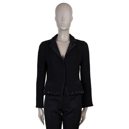 73607 auth PRADA black wool 2008 CHAIN TRIM TWEED Jacket 42 M