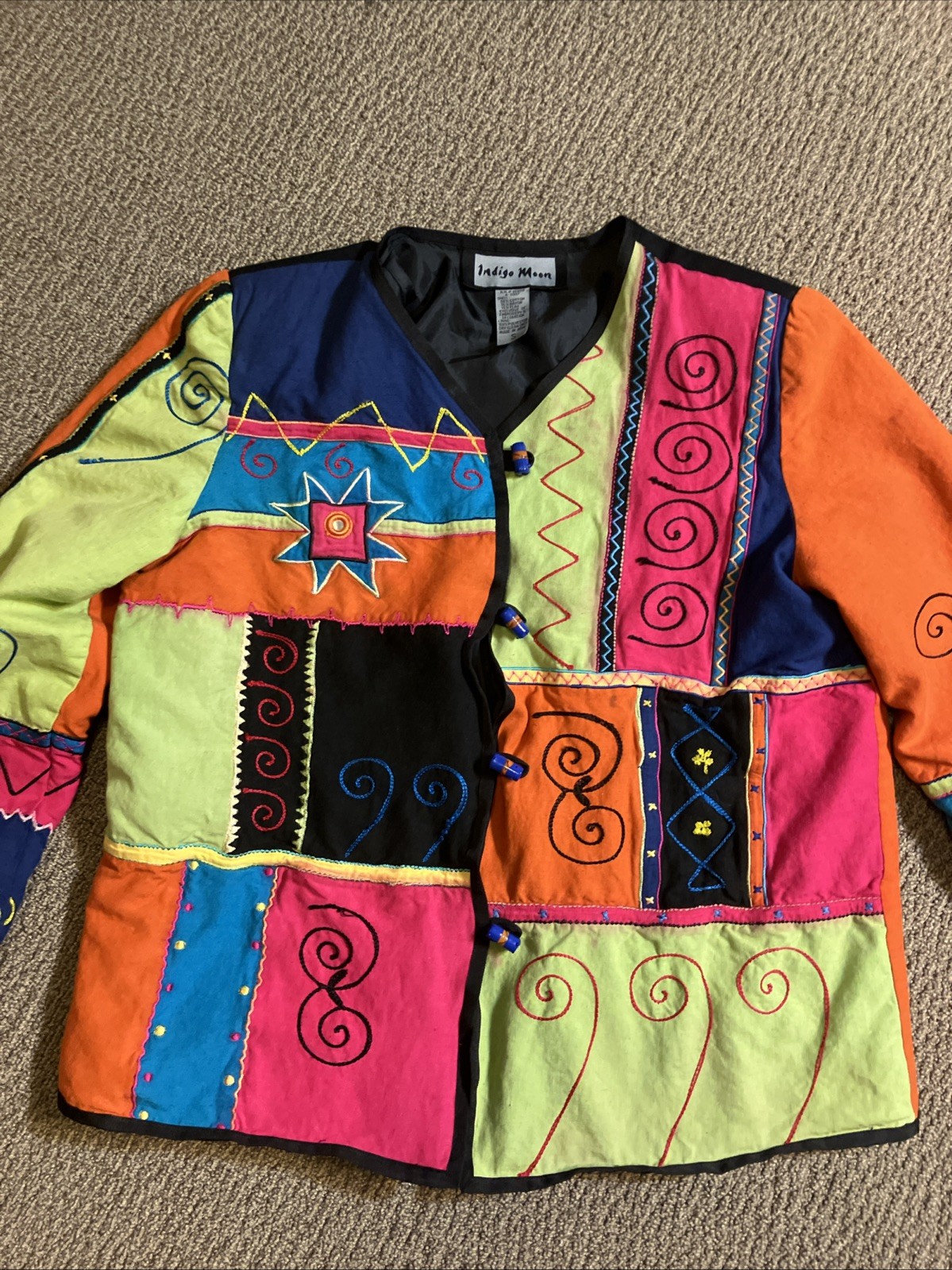 Indigo Moon Patchwork Embroidered Size Small Line… - image 2