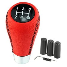 5 Speed Leather Shift Knob Manual Car Gear Red Leather with black stitching