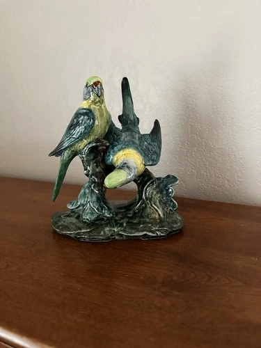 Vintage STANGL POTTERY BIRDS Green Double PARAKEETS Art FIGURINE #3582 Ex Cond