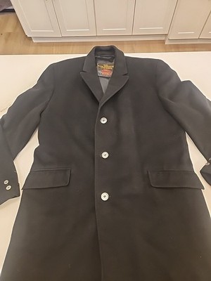 Vintage Custom 100% Cashmere Overcoat Black Men's LARGE 3-Button Hamburgers
