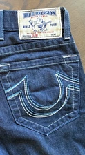 True Religion Jeans Mens 32 Dark Blue Ricky Slim Thick Stitch RN112790 CA57414
