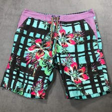 ROBERT GRAHAM Boards Shorts Swim Trunks Men's 36 Blue Floral Colorful Beach