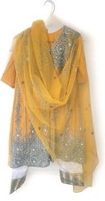 Pakistani Ethnic heavy Embroided 4pcs Mustard Net Suit Women wedding/Partywear