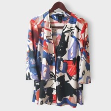 Ali Miles Multicolor Abstract Print Open Front Button Cardigan Jacket Medium