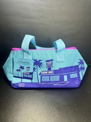 Trader Joes Mini Insulated Lunch Tote Bag Cooler Summer Blue Purple Limited NWT