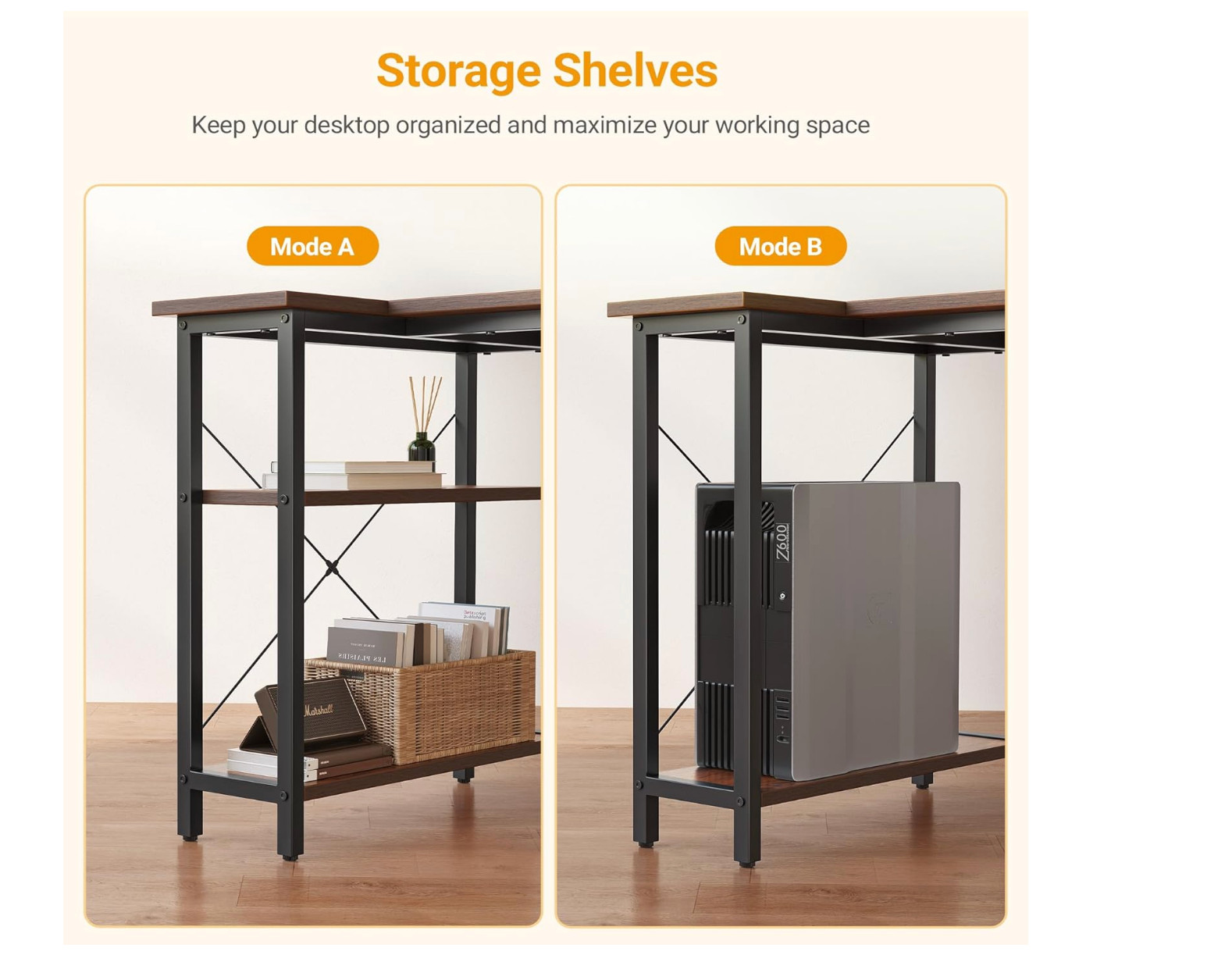 CubiCubi 47" L Shaped Corner Desk w/ Storage Shelves Home Office Rustic Brown