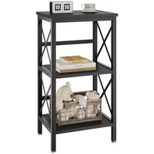 3 Tiers Bookcase, Industrial Metal Bookshelf with Side Fence, Storage Organiz...