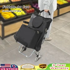 Portable Folding Wheeled Art Chair Cart Rolling Big Chair Cart With Storage 