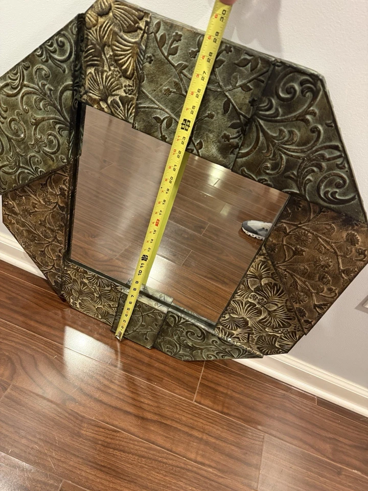 Vtg Rare Iron Rustic Chunky Layered Frame Wall Mirror Boho Castle 29” - Image 3 of 4