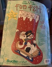 Bucilla Kwik Kraft "Sleigh Ride" Santa/Snowman 18" Felt Stocking Kit Sealed NEW