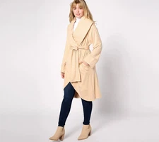 Attitudes by Renee French Terry Belted Wrap Cardigan Toastd Almond XL/1X A549020