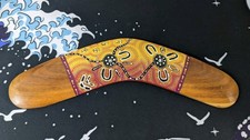 Boomerang Wooden Handmade & Painted 10" Australia Souvenir Waterhole Dreaming
