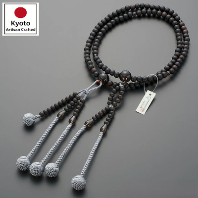 Prayer Beads Japanese Juzu Nichiren Sect Striped Ebony for Men w/Box Kyoto Made