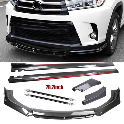 Carbon Fiber Look Front Lip Chin Bumper Side Skirt For Highlander 2008-2021