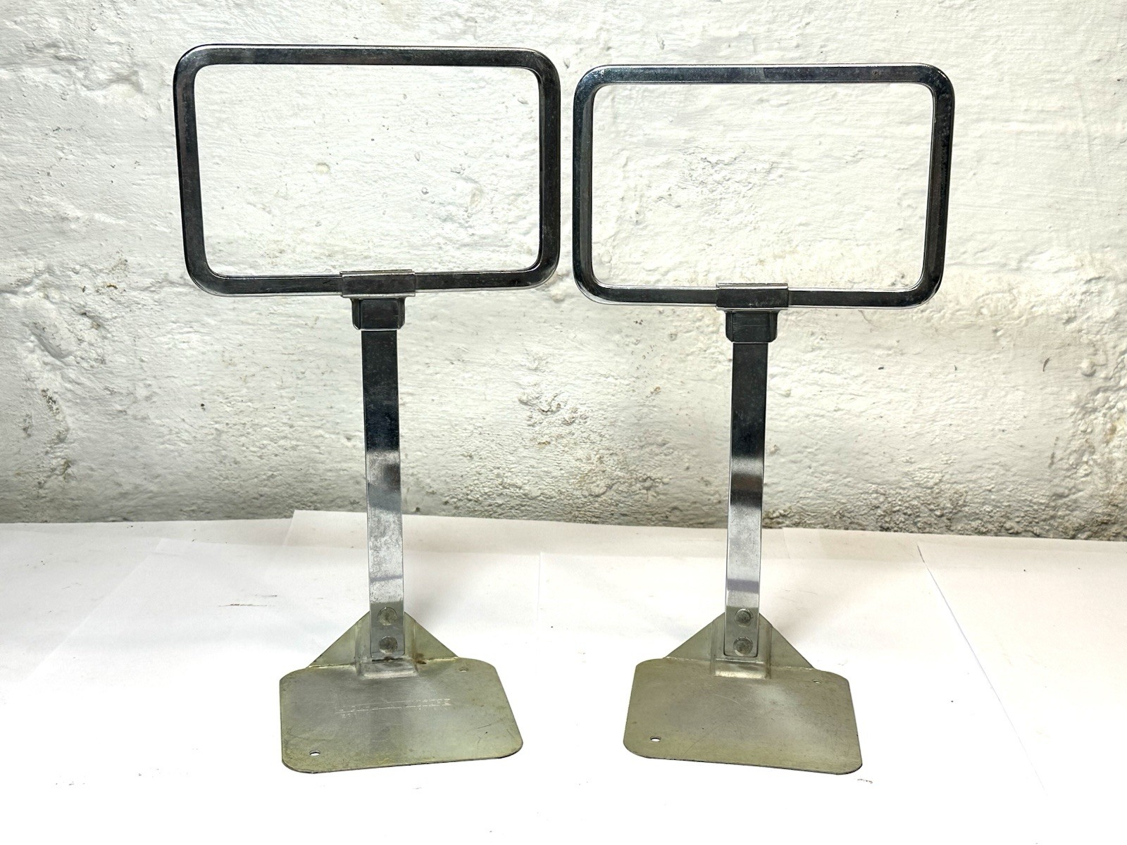 (2) VTG 1950s METAL STAND UP CLOTHING STORE PRICE SIGN FRAMES DARLING MI USA 10”