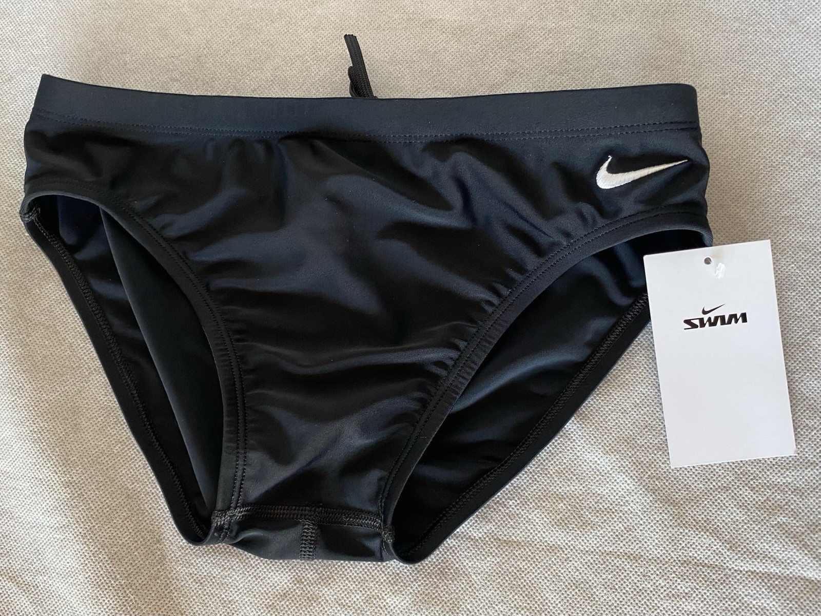 NIKE Swim Size 38 Men's Black Front Lined Swim Brief w/ Drawstring NWT