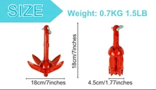1.5lbs .7kg Folding Boat Anchor Red Portable Kayak Grapnel Jet Ski Canoe