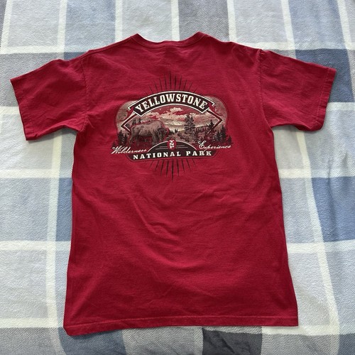 Yellowstone National Park Men’s T-shirt Red Large Anvil Tag - Picture 2 of 5