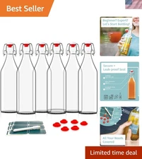 Swing Top Glass Bottles Set of 6 16oz Leak Proof Reusable for Juices Water Ko...
